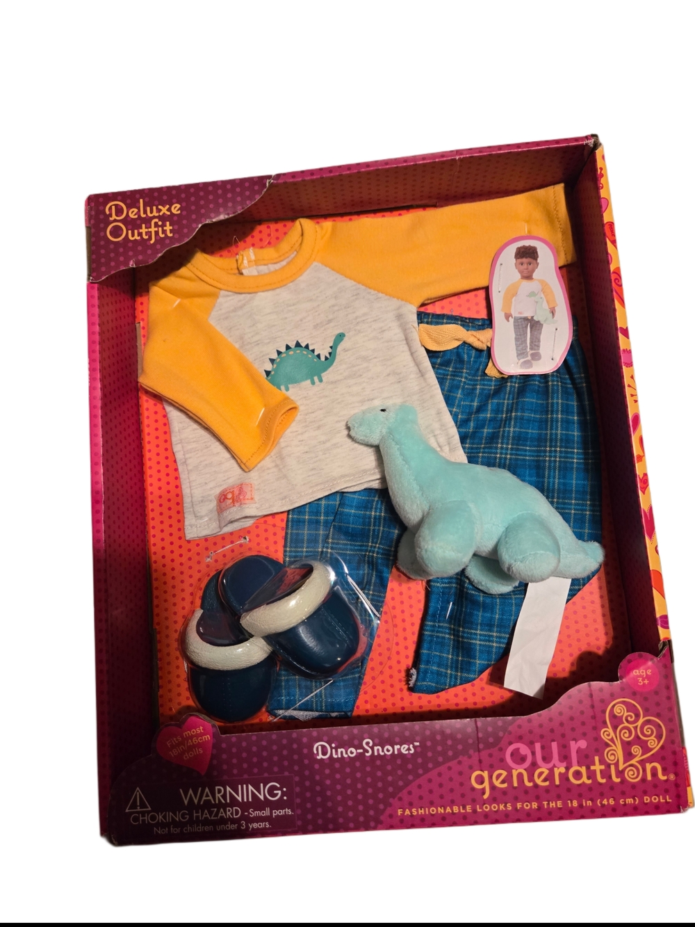 Our Generation 18" Boy Doll Dino-Snores Pajamas (Packaging has wear) New
